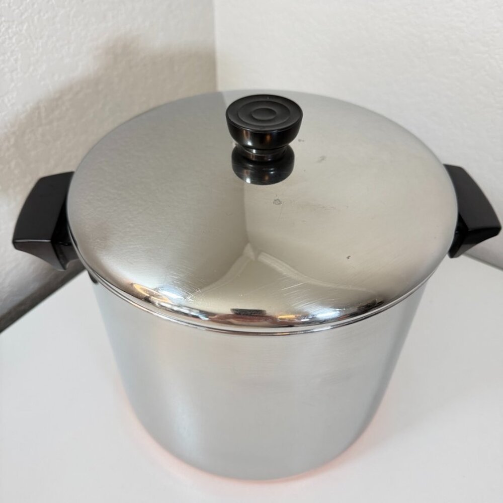 VTG Revere Ware 8 QT -94b Stock Pot Copper Clad SS 1801 Clinton ILL w/ Lid EUC